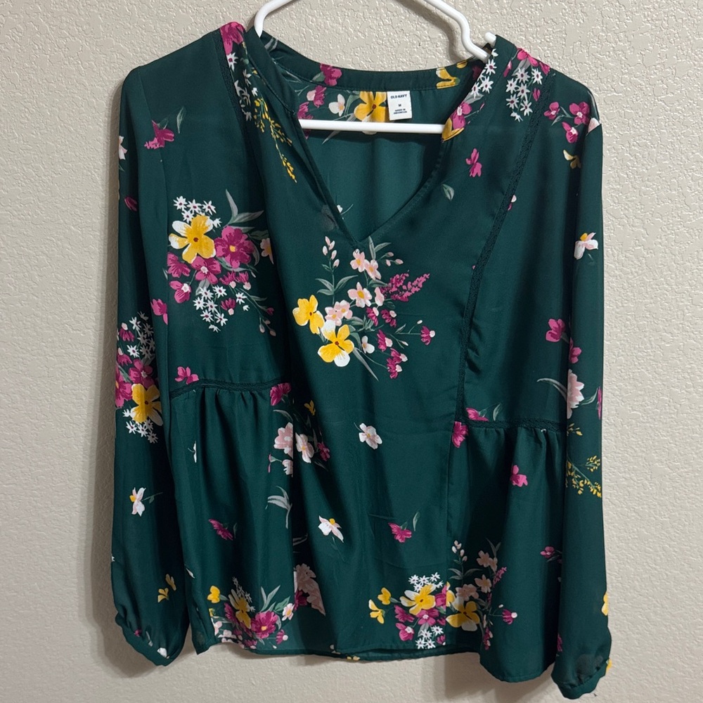Old Navy Dark Green Floral Blouse